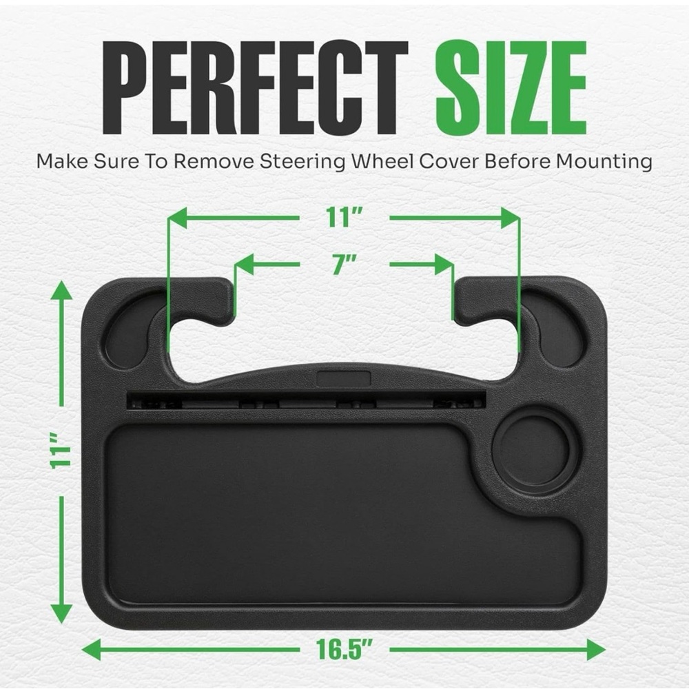 Black Steering Wheel Tray for Laptop and Food Car Desk Travel Table Organizer